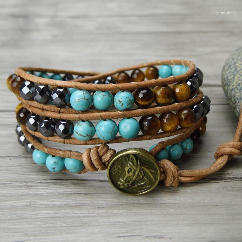 

Tennis Yellow Tiger Eye Beads Bracelet Blue Wrap Hematite Men Yoga Jewelry Natural Stone1