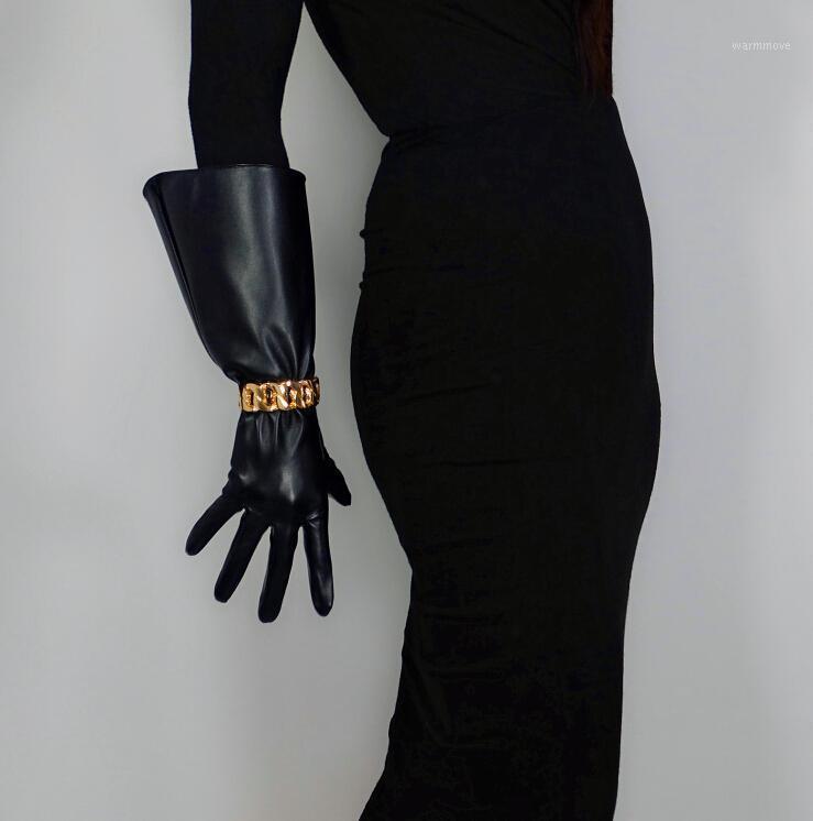 

Women's runway fashion wide sleeve PU leather glove lady's club performance party leather long plus size glove 38cm R32641