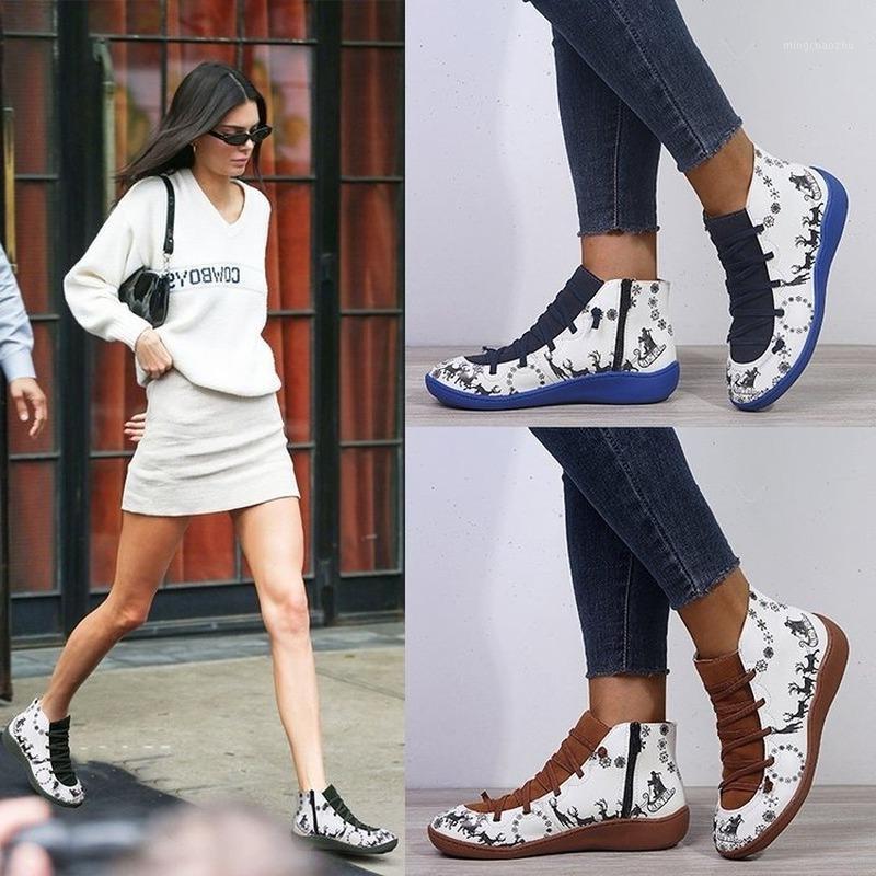 

Women 2020 Boots Women's Winter Boots Shoes Women's Casual Flat Leather Retro Lace-up Side Zipper Round Toe Shoes1, 04