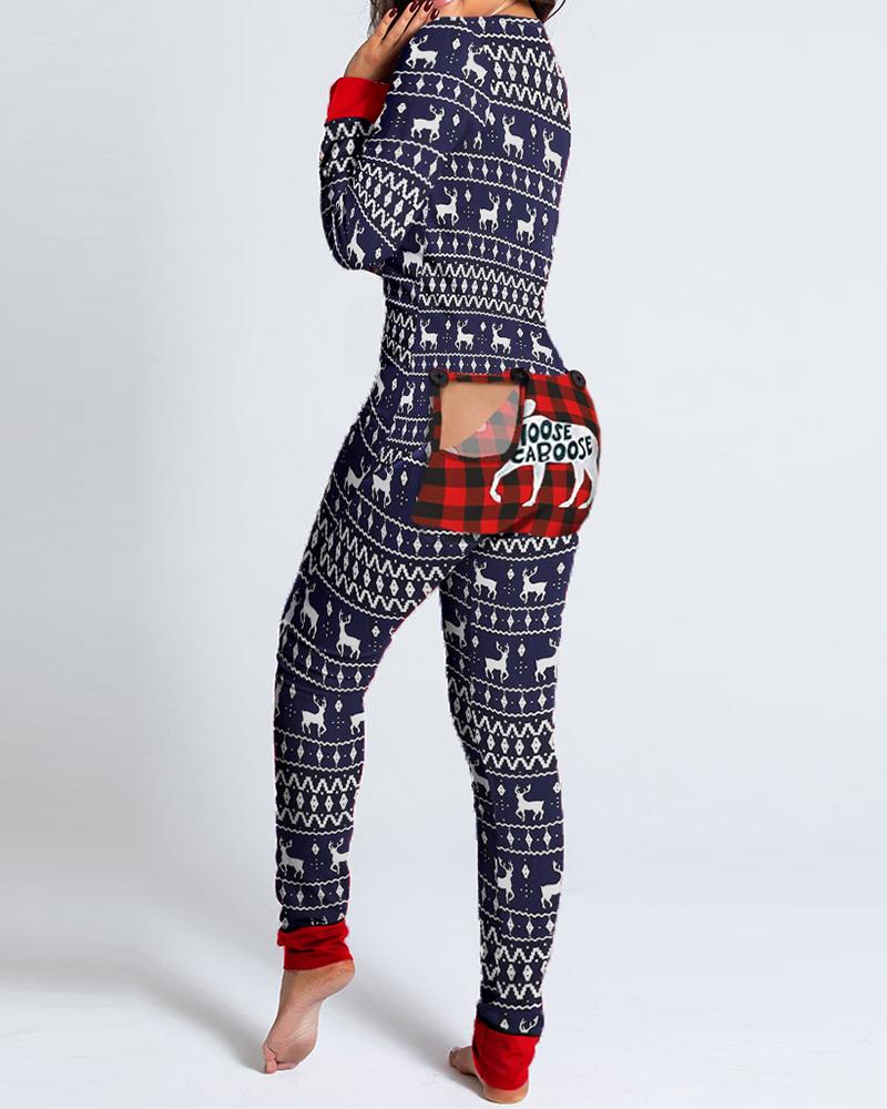 

Adults Pajamas Jumpsuits 2021 Women Fashion Elegant Casual Christmas Print Plaid Functional Buttoned Flap, Red