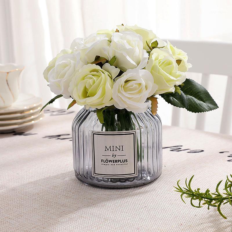 

Cloth Creative Beautiful Artificial Flowers Artificial Silk Rose Bouquet DIY Garden 12 Heads Home Room Bridal Garlands1, Blue