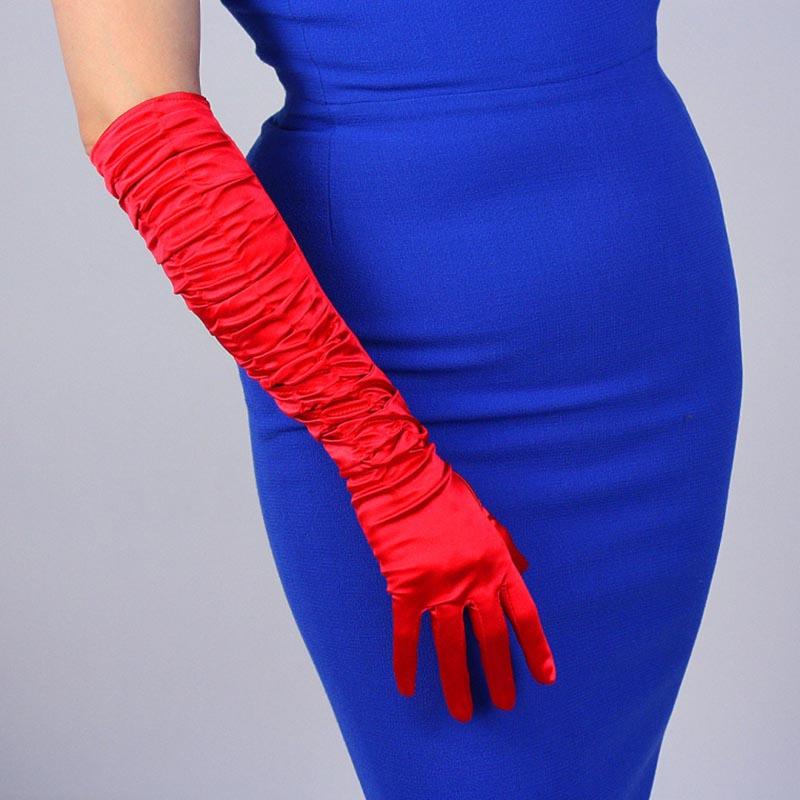 

Spring Women Satin Pleated Elastic Mercerized Pearlescent Warm Cycling Driving Gloves Elegant Silk Thin Long Dress Mittens K50