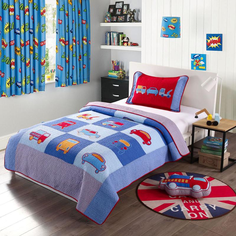

CHAUSUB Kids Bedspread Cotton Quilt Set Boys Coverlet 2pcs Car Applique Quilts Patchwork Quilted Bed Cover Twin Size Blanket, Blue