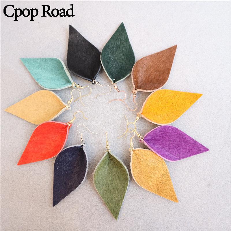 

Dangle & Chandelier Cpop Solid Color Genuine Leather Feather Earrings Elegant Leaf Pendant Earring Fashion Jewelry Women Accessories Gift1