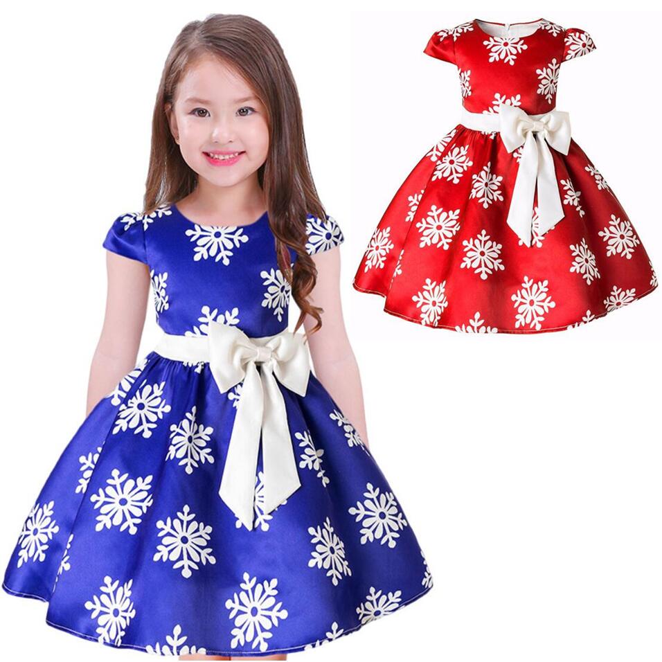 

Christmas Girls Dress red blue Party Dresses Children Cosplay Snowflake Princess Dress For Girls Costume New Years