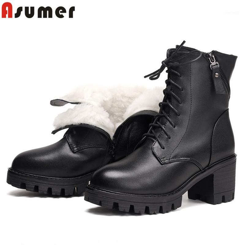 

ASUMER 2020 new winter genuine leather boots round toe zip ladies ankle boots platform keep warm sheep wool autumn winter1, Short 6.5cm