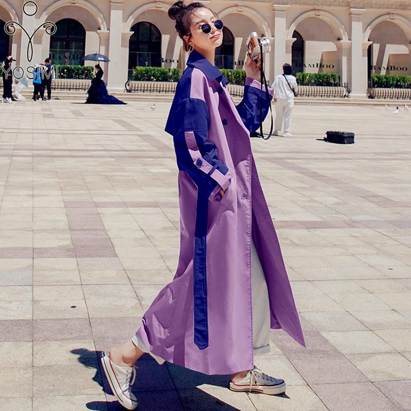 

YOSIMI Purple Large Size Loose Windbreaker 2020 Autumn Winter Turn-down Collar Bat Sleeved Full Sleeve Long Women Trench Coats, Green