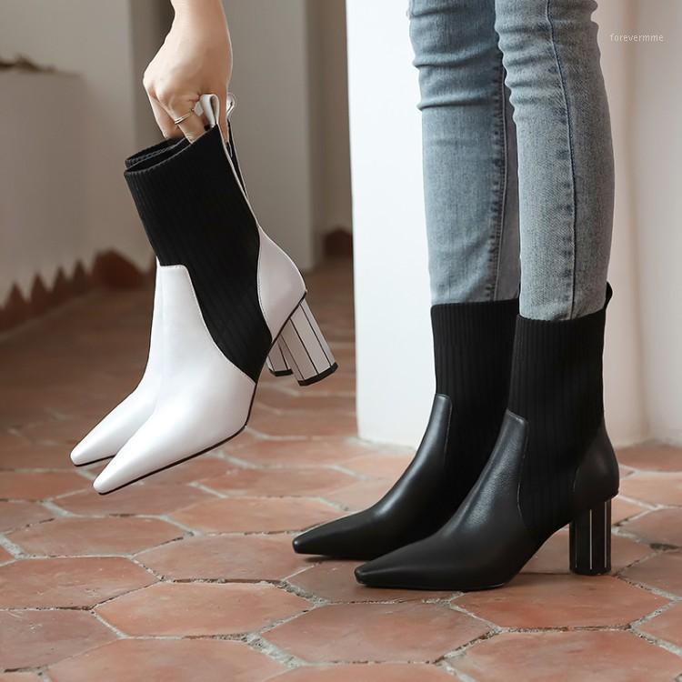 

ICONFEEL Brand Ankle Boots Women Fashion Trend Botas Woman Chic Trend 2020 Talon Femme Bootie Chaussure Femme Korean Boots1, White plush lining