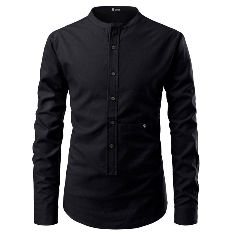 

4 color hedging new men's solid color hedging pocket decoration stand collar long sleeve shirt men's shirt, Navy blue