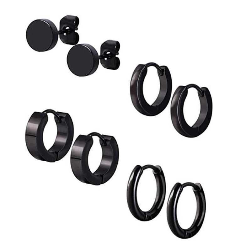 

4 Pairs/Set Unisex Stainless Steel Punk Earrings Hip Hop Rock Gothic Ear Studs N0HE