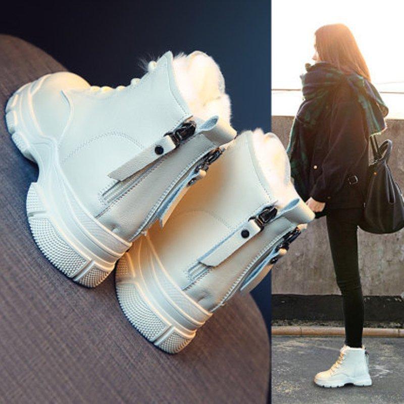 

swyivy Genuine Leather Snow Boots Women Witner Shoes Waterproof 2020 New White Sneakers Casual Female Short Tube Ankle Boots Fur, Beige