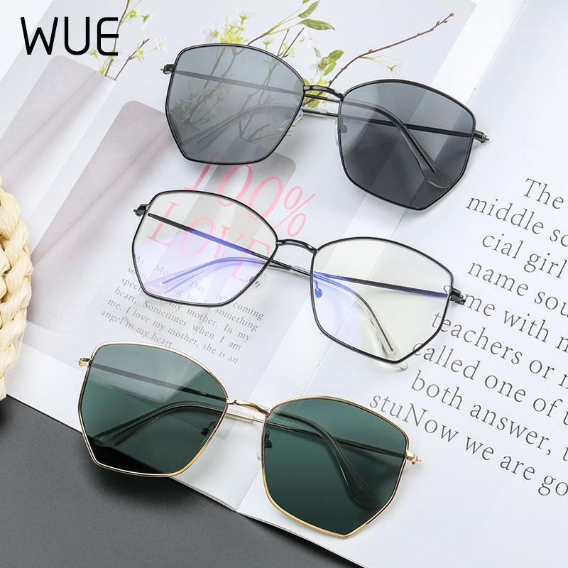 

WUE Polygon Clear Square Sunglasses Women Fashion Brand Design Lady Vintage Metal Oversized Frame Plain Sun Glasses Female UV4001