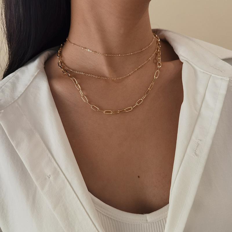 

LOVOACC Creative Multi Layered Hollow Wide Curb Link Necklaces for Women Gold Color Chunky Chain Beads Chokers Necklace Jewelry