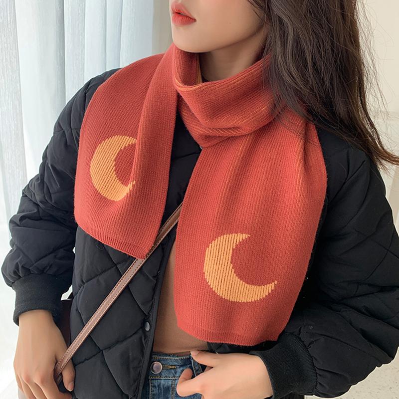 

Moon Pattern Knitted Scarf For Women Shawl Winter Warm Long Scarves Double-sided Thicken Imitation Cashmere Scarf Windproof