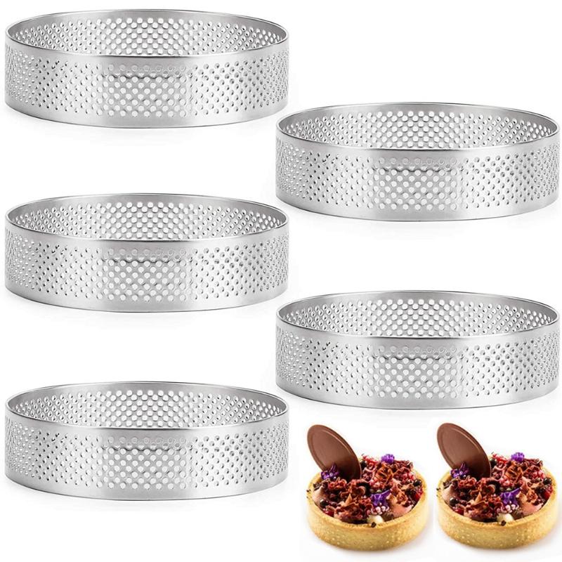 

2/5/10pcs Circular Stainless Steel Tart Ring French Dessert Perforation Mold Mousse Fruit Pie Quiche Cake Cheese Baking Mould