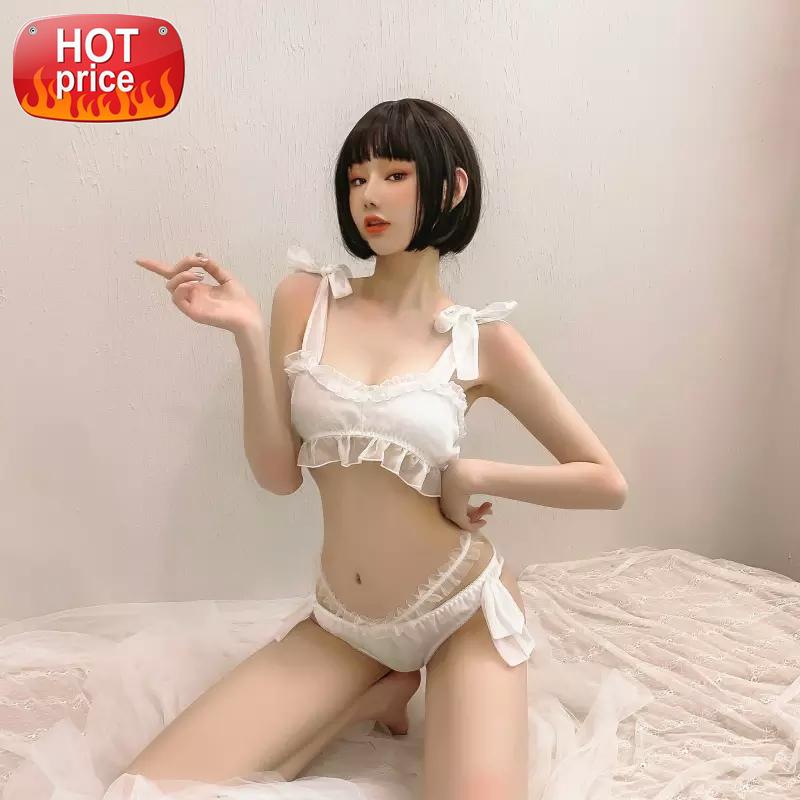 

Kawaii Cute Japanese Lingerie Anime Erotic Cosplay Outfit for Women Transparent Bra and Panty Set White Black Maid Uniforms New #wE2i, Black;white