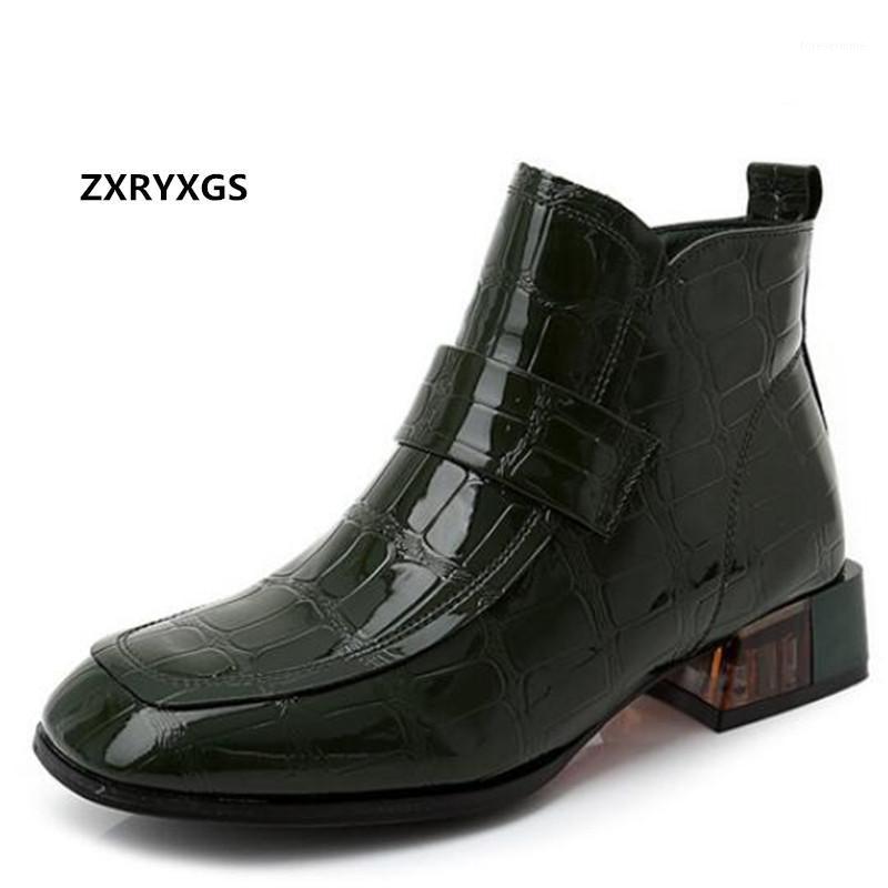 

2021 New British Style Top Cowhide Patent Leather Autumn Boots Woman Shoes Shoes Size 32-43 Winter Boots Warm Snow1, Green autumn boots