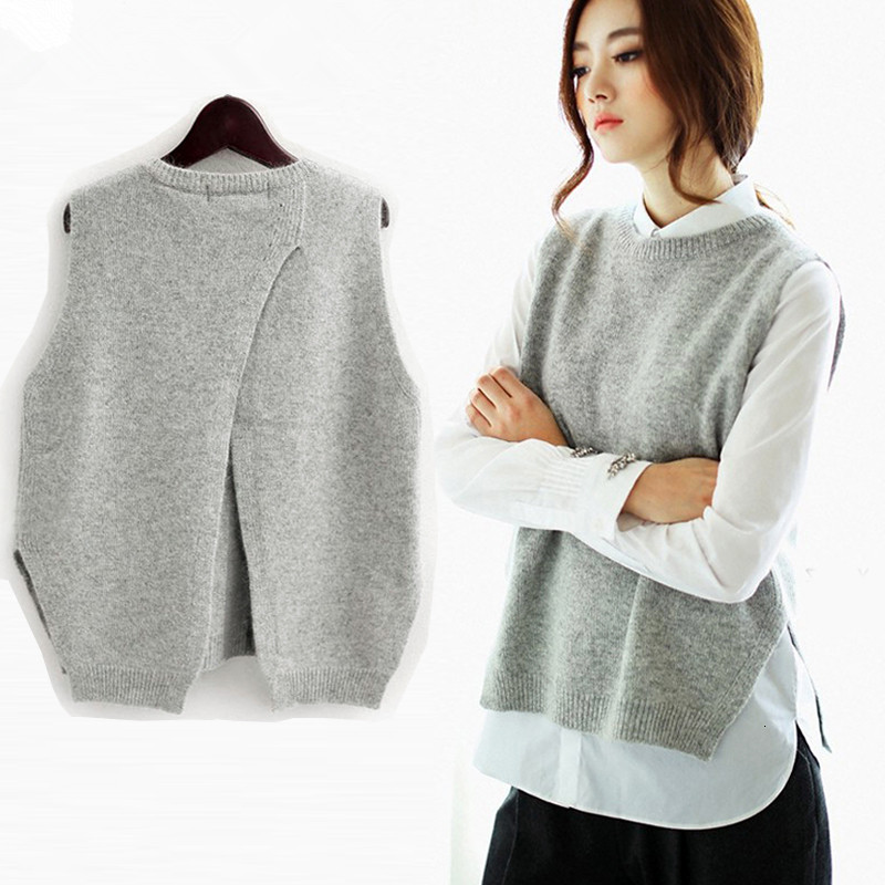 

2021 New Autumn Cashmere Cotton Knitted Vest Women Tank Tops Spring Waistcoats Jacket Sleeveless Pullover Sweater Wsxk, Navy blue