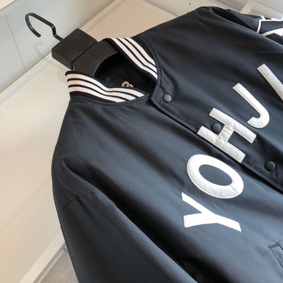 

Designer Flocking Embroidery Men and Women Flying Baseball y3 Cotton Jacket Casual Coats, Black
