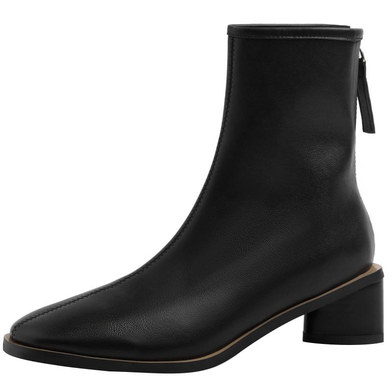 

2020 New The High Quality Superfine Fiber Women's Boots Back Zipper Square Toe Thick High Heels Pumps Party Casual Shoes Woman, Black