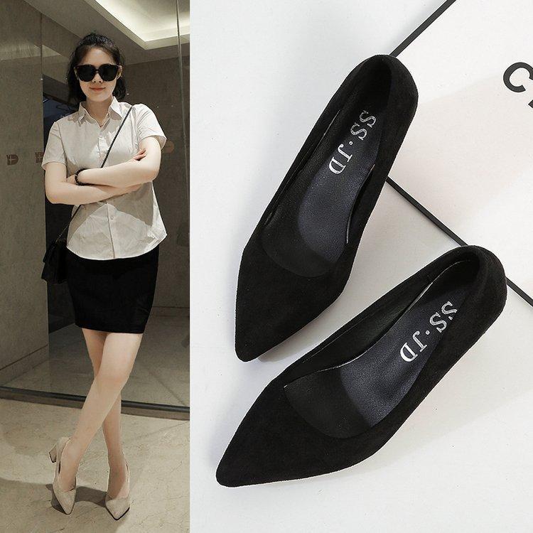 

new sexy pointed high heel thick heel single shoes large size women's shoes banquet versatile shallow mouth work1, See chart