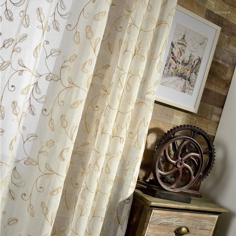 

European Embroidery Pure Curtains Garden Beige Screens Home Decoration Floral Pattern Luxury Voil Curtains 0891