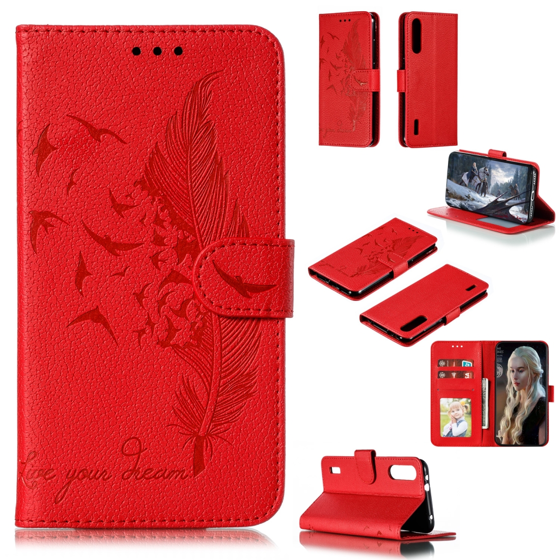 

Feather Pattern Litchi Texture Horizontal Flip Leather Case with Wallet Holder Card Slots For Xiaomi Mi CC9e