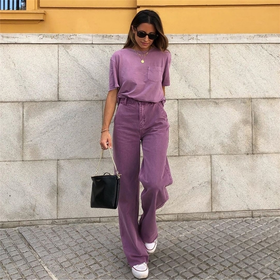 

Baggy High Waist Denim Wide Leg Cool Fashion Purple Women Jeans Cowgirl Lady Plus Size Flare Pants 210203
