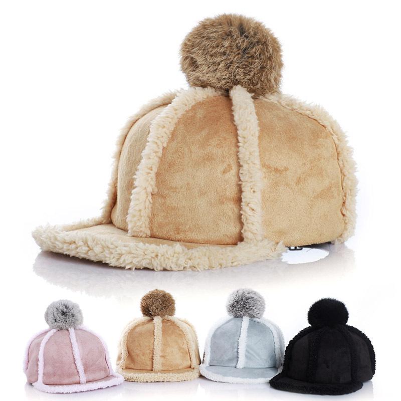 

Winter Baby Hat Solid Color Plush Warm Fashion Detachable Fur Ball Baseball Cap Adjustable Child Cap1 Pc for 2-6 Years Baby, Black