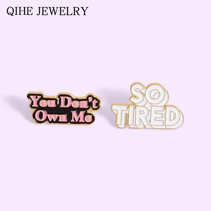 

Pins, Brooches I Am Tired Enamel Pin Simple White Pink Letters Metal Badge Bag Clothes Lapel Buckle Fashion Jewelry Gifts For Women Men