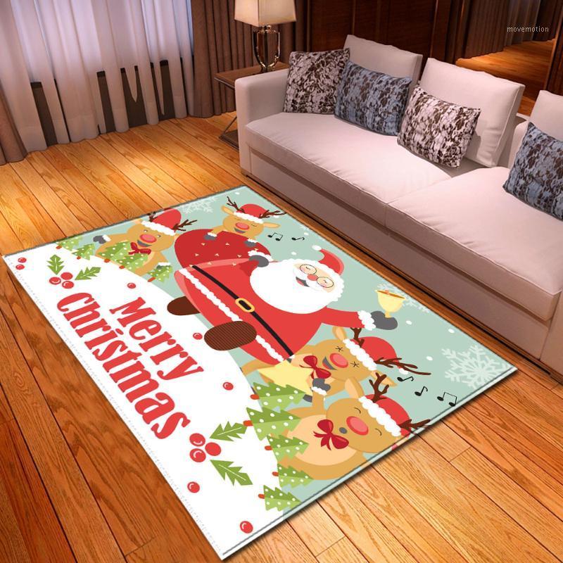 

Merry Christmas Carpets Flannel Area Rugs Parlor Xmas Santa Claus Elk Mat Rugs Cartoon Bedroom Rug Carpet for Living Room Decor1, No-2
