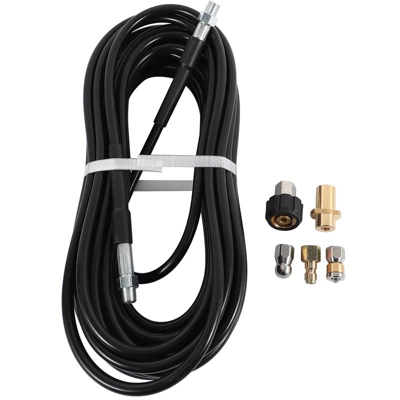 

Sewer Jetter Kit for Karcher Pressure Washer Hose, 1/4 Inch NPT,Drain Cleaning Hose, Rotating Sewer Jetting Nozzle, Black