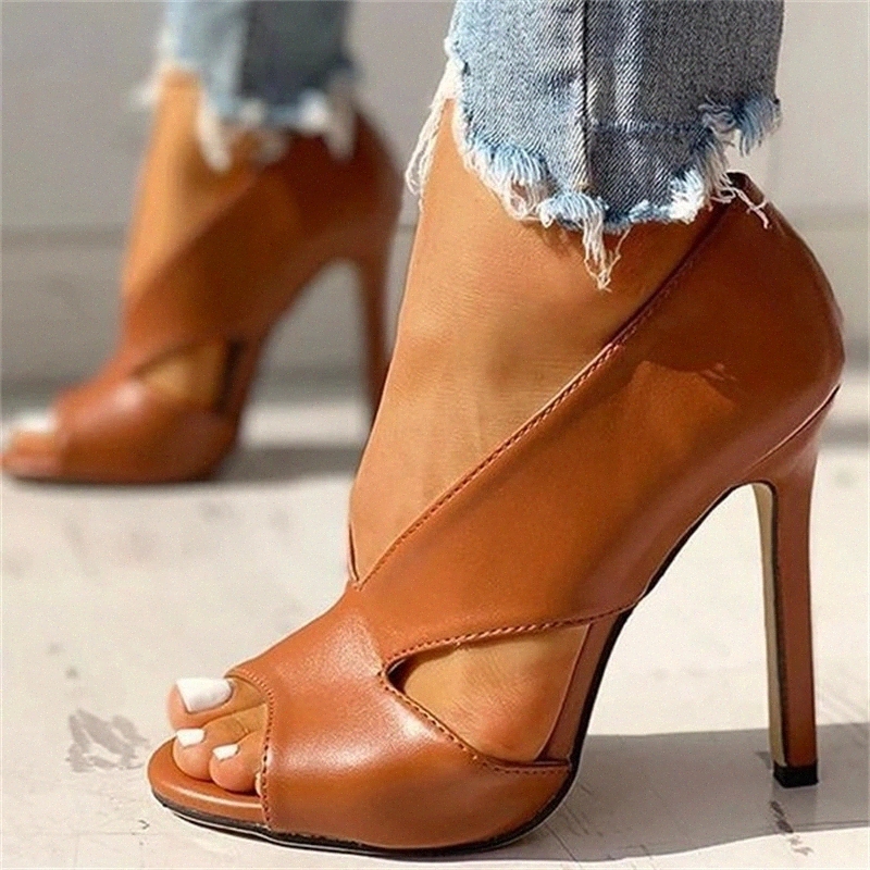

Summer Pumps Shoes 2020 Fashion Solid Color Casual Open Toe Super High Heel Fish Head Pumps Size 34-43 Women Female PU Sandals #D47r, Black