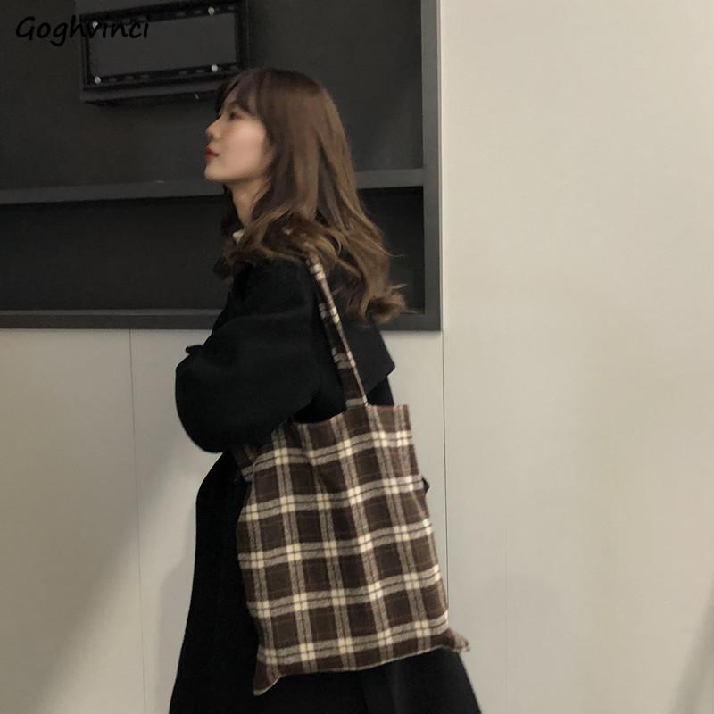 

Shoulder Bags Women Casual Plaid Large Capacity Big Tote All-match Portable Simple Fashion Handbags Korean Style Vintage Leisure, Brown plaid regular