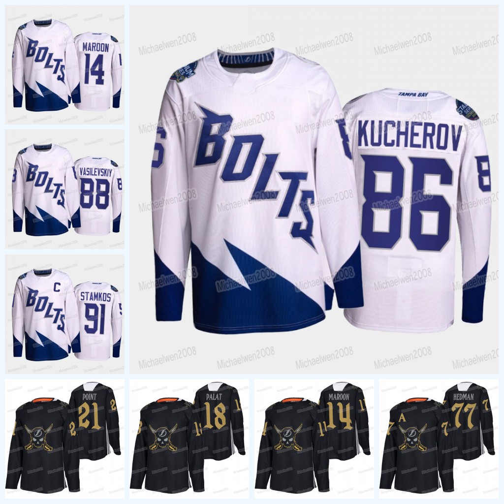

Custom Lightning Jersey 2022 Stadium Series Nikita Kucherov Steven Stamkos Andrei Vasilevskiy Gasparilla Pirate-themed Brayden Point Hedman McDonagh Brian, Women