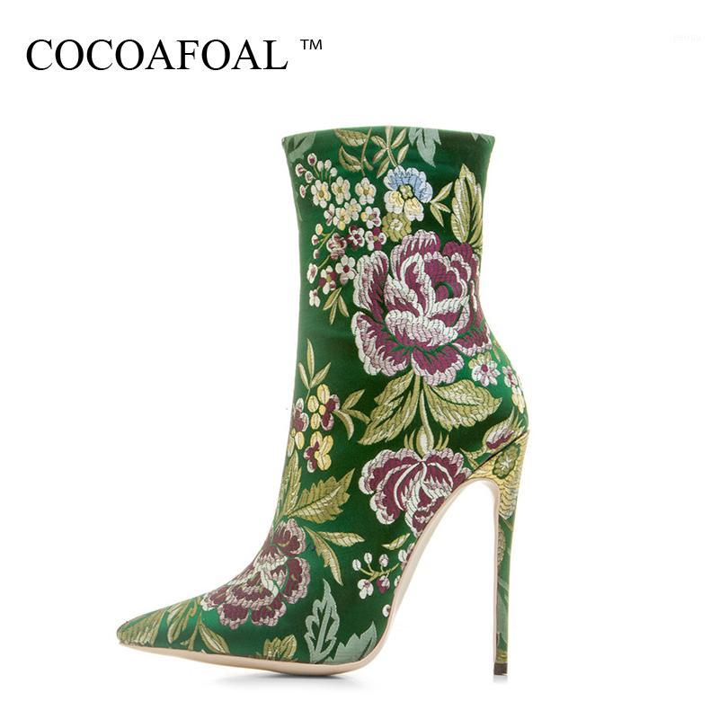 

COCOAFOAL Woman Borduur Laarzen Mode Sexy 12 CM High heels Blue Green Plus Size 33-43 Herfst Winter Laarzen1, Plush lining