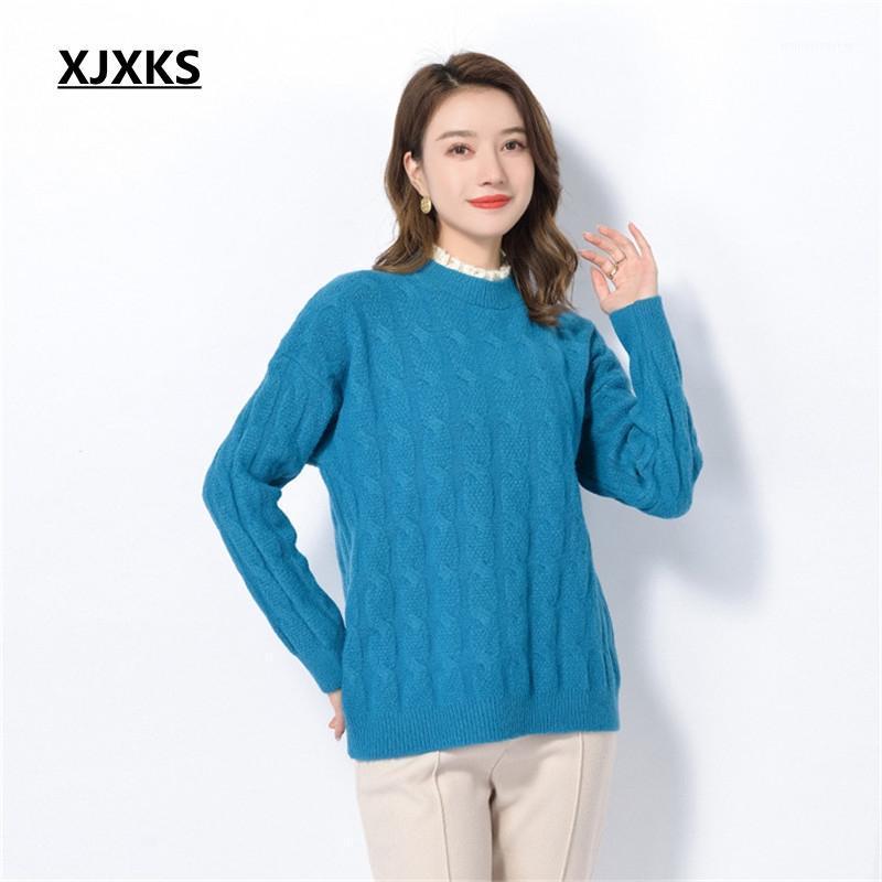 

XJXKS Women Sweaters 2021 Autumn And Winter New Lace Collar Solid Stitching Sweet Sweater Women Pullover1, Blue
