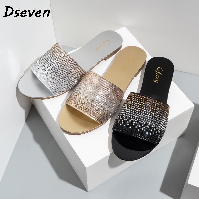

Slide For Women 2021 Outdoor Footwear Summer Crystal Flat Fashion Shoes Female Glitter Woman Slippers Beach Sandals Size37-42, Gold