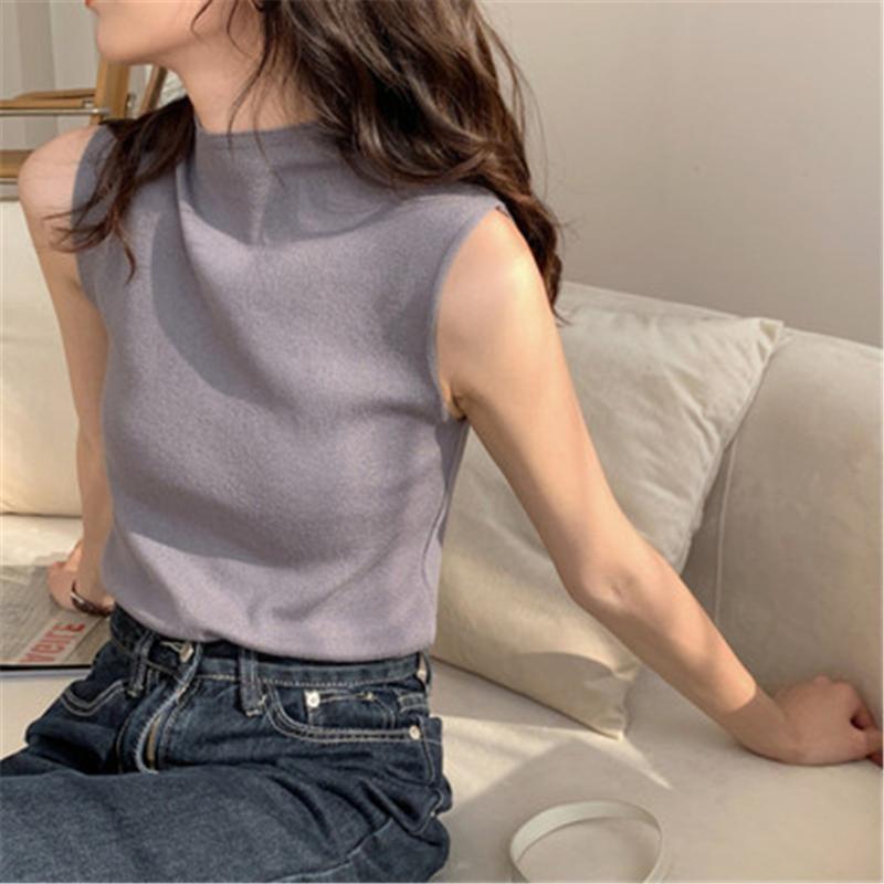 

Women's Blouses & Shirts 2022 Sexy Knitted Summer Turtleneck Tank Top Women Blouse Sleeveless Slim Female Sleveless Shirt Vest Casual Womens, White
