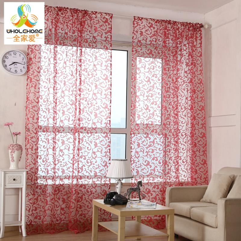 

1 PCS/Lot Voile Floral Window Curtain Tulle Fabric Curtains Living Room Sheer Home Decoration Screening Curtains, Yellow rod poket