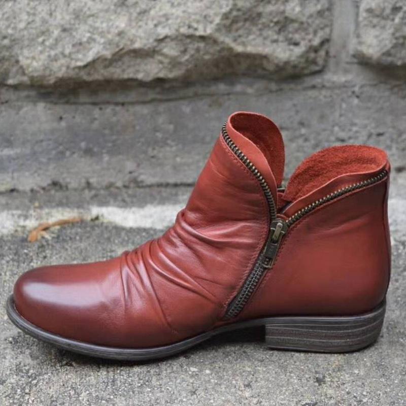 

vertvie Women Boots Leather Ankle Boots Flat Shoes Autumn Winter Snow Platform Zipper Punk Ladies Shoes Botas Mujer, Yellow