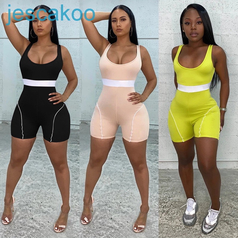 

New 2021 Summer Women' Sports Suspender Knitted Jumpsuit Sexy Women Bodycon Romper J166, Black