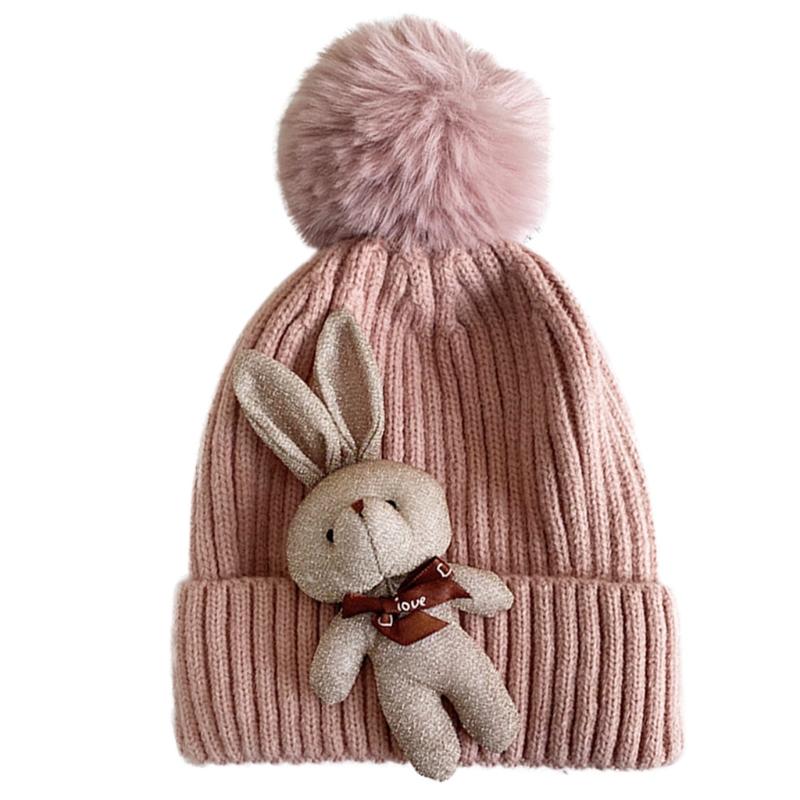 

Women Winter Warm Knitted Beanie Hat 3D Stuffed Doll Cuffed Skullies Cap null, White