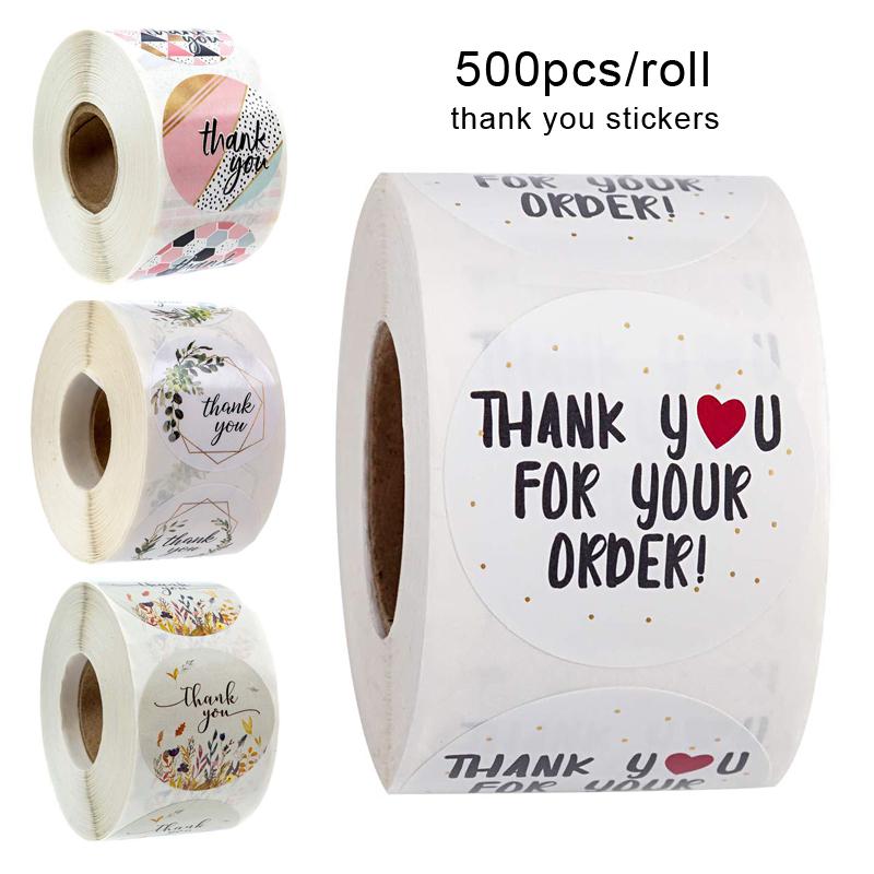 

500pcs/roll Convenient Thank You Stickers Handmade Sticker Circle Stationery Thank You for Your Order Seal Labels Sticker