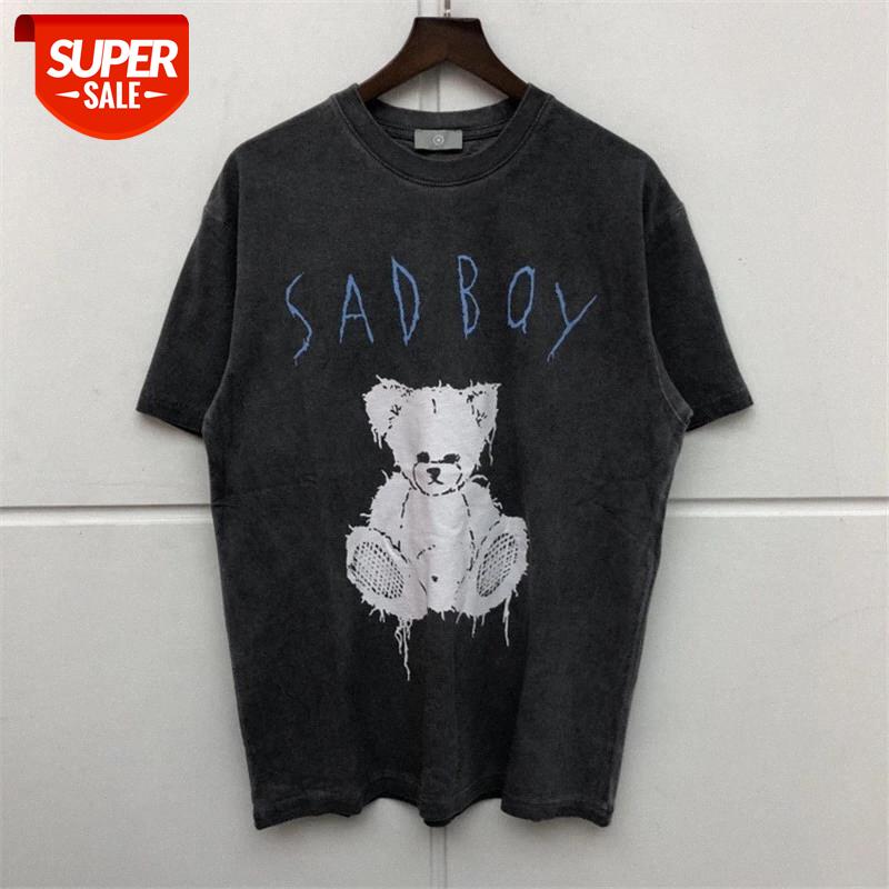 

Cry Die Hell Sad Boy T Shirt Cartoon Bear Washed Do Old T-shirt Men Women Fashion Casual Top Tees #TC8b, White;black