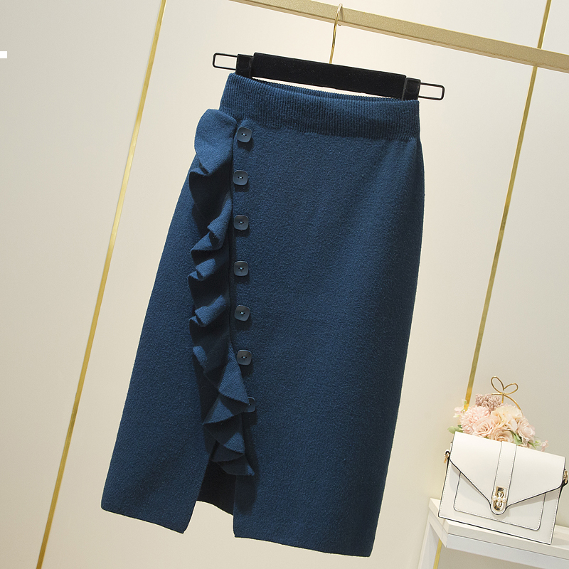 

New Elastic 2021 Waistband Female Knitted New Autumn and Winter Skirt Designer Woman Clothes Kpop Style 8byv 9LT1, Peacock blue.