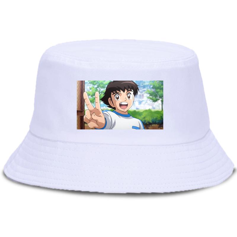

Captain Tsubasa Victory Sign Printed Bucket Cap Sun Shade Panama Caps Creative Casual Fisherman Hat Fashion Warm Unisex Cap, White