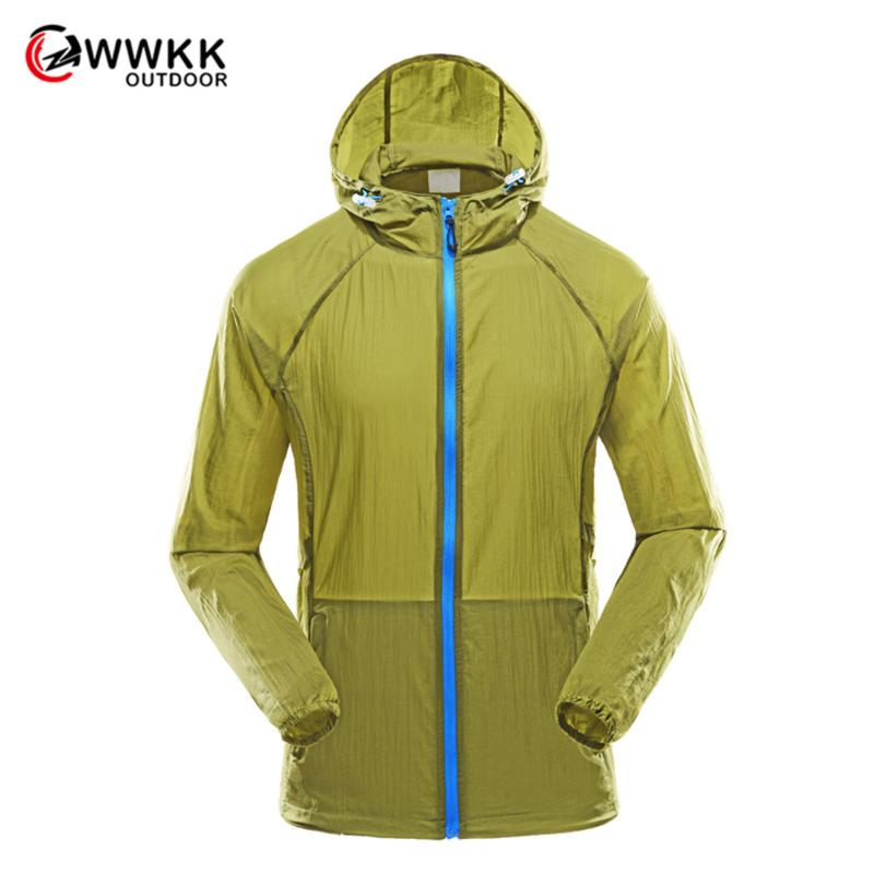 

WWKK Couple Breathable Quick-Drying UV Protection Jacket Men Women Sports Outdoor Riding Light Windbreaker Hooded Hiking Jackets, Army green(men)