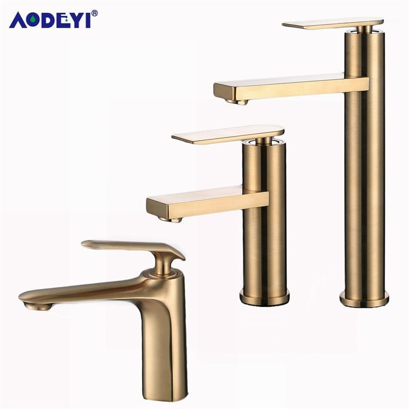 

Bathroom Faucet Solid Brass Bathroom Basin Faucet Cold And Hot Water Mixer Sink Tap Single Handle Deck Mounted Brushed Gold1