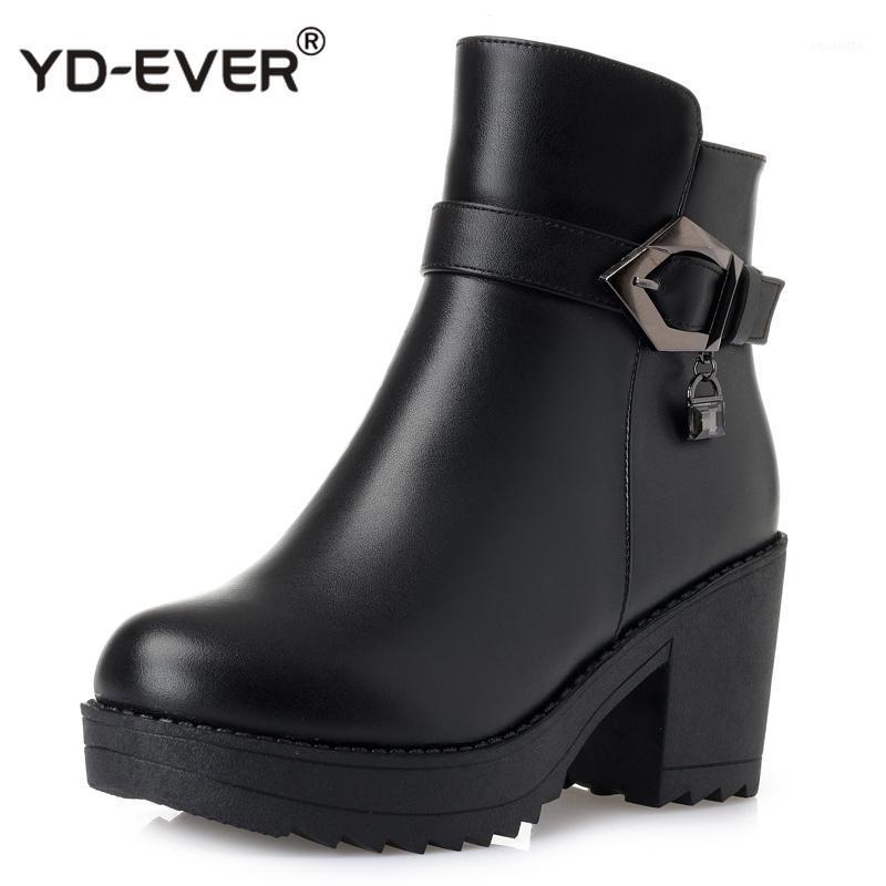 

New Winter Warm Comfortable Plush Snow Boots Women Ankle Boots Thick Heel Real Leather Shoes Woman Fashion1, Black